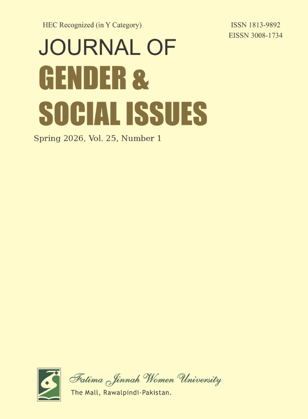 					View Vol. 25 No. 1 (2026): Journal of Gender and Social Issues
				